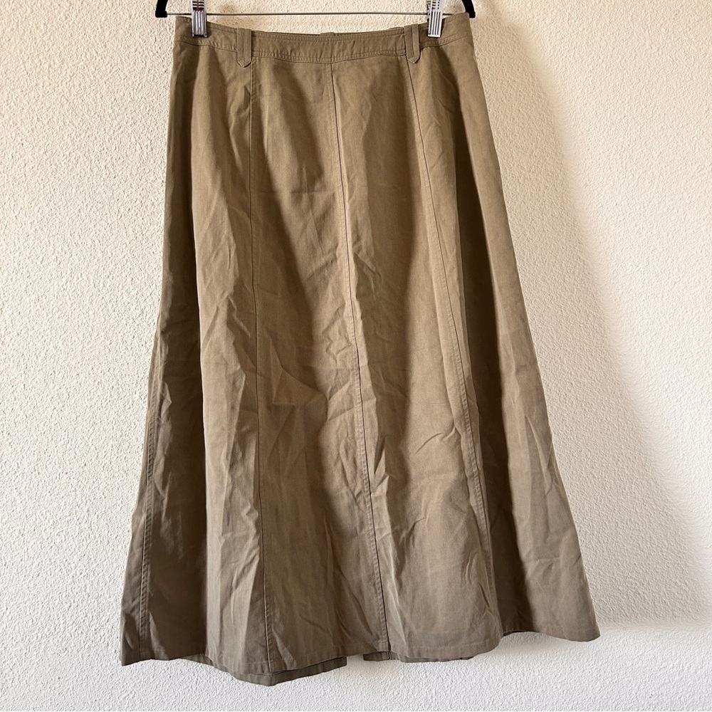 VTG Talbots Midi Skirt Women’s Petite 14W Olive Green Modest Western Cottagecore